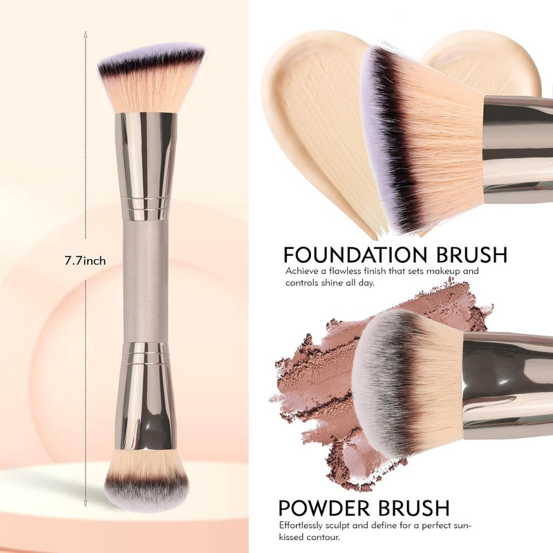 dpolla Dual-Ended Foundation Brush: Round & Angled Pro-Grade makeup brushes, 100% Vegan Synthetic Makeup Brush for Flawless Blending and Application of Liquid, Powder, Cream, Blush - Image 3
